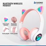 Auriculares Inalámbricos Suono Bluetooth Orejas De Gato Rosa