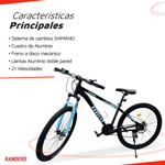 Bicicleta Mountain Bike MTB Randers Turquesa R29 SHIMANO 21V