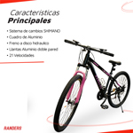 Bicicleta Mountain Bike MTB Randers Rosa R29 SHIMANO 21V