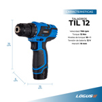 Taladro Atornillador Inalambrico Litio Logus 12v + Maletin