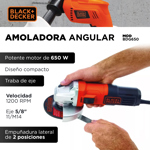 Amoladora Angular 115 mm 4 1/2" Black Decker G650k5 650 W