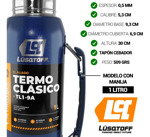 Termo Acero Inox 1 Litro Lusqtoff Azul Frio Calor Manija