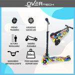 Monopatin Overtech Maxi-891 Plegable Niños 4 Ruedas Led Reforzado 80kg Negro Graffiti