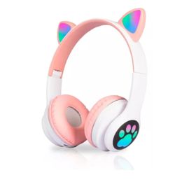 Auriculares Inalámbricos Suono Bluetooth Orejas De Gato Rosa