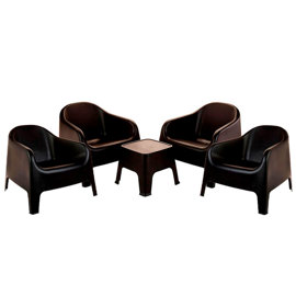 Juego De 4 Sillones Modelo Skarpo Negro Ecologico Con Mesa Auxiliar Sunset