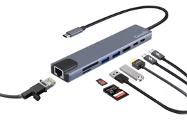 Hub UsbC Multipuertos 8 En 1  Usb UsbC Hdmi Sd/Tf Ty...